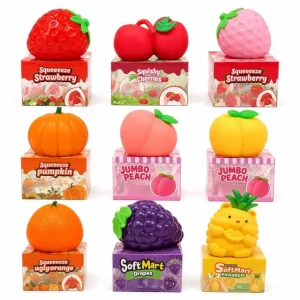 Jumbo Fruit Squishy 9 Pack – TPR Slow Rebound Sensory Squeeze Toys