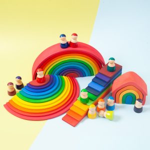 Rainbow Building Blocks Stacker – Wooden Montessori Educational Toy