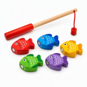 Magnetic Fishing Toy Set – Wooden Fishing Game with Rod & 5 Fish