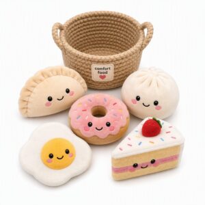 Emotional Support Plush Food 5-Pack – Cute Comfort Food Plushies with Basket
