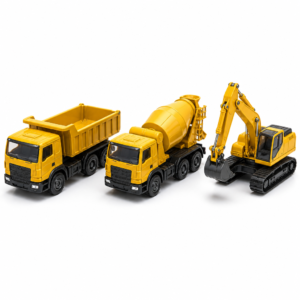 Die Cast Construction Truck Set 3 Pack – Metal Dump Truck, Cement Mixer & Excavator