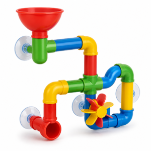 Bath Pipes Building Toy Set – Connect & Build Water Run Toy with Funnel & Wheel
